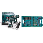 Makita DLX2145TJ 18V Li-ion LXT 2 Piece Combo Kit comprising DHP458Z and DTD152Z Complete with 2 x 5.0 Ah & B-49373 Drill and Screw Bit, 18 V, Blue, Set of 75 Piece