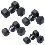 DKN 22.5, 25, 27.5 and 30kg Rubber Hex Dumbbell Set