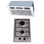 SIA 30cm Domino Stainless Steel 2 Burner Gas Hob And 52cm Canopy Cooker Hood Fan
