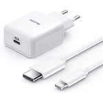Quntis Chargeur Rapide pour iPhone 18 W, Chargeur USB C avec câble de Charge Rapide pour iPhone de 2 m