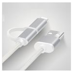 Câble 2 en 1 Pour WIKO Getaway Android & Apple Adaptateur Micro USB Lightning 1m Metal Nylon ARGENT