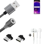 Data charging cable for + headphones Oppo Find X5 + USB type C a. Micro-USB adap
