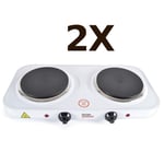 2X KitchenPerfect Twin Tabletop Hob White Cast Iron Hotplate Cooker Stove 2000W