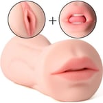 Realistisk vagina och mun manlig onanist med 2 integrerade penisringar storlek M