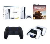 Sony PlayStation 5 Model Group (Slim), PS5 DualSense Wireless Controller (Midnight Black), Venom VS5001 PlayStation 5 Twin Docking Station (White) & Wreckfest (PS5) Bundle, White
