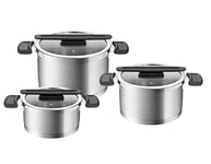 Tescoma - 779610, Compact, Set de casseroles en acier inoxydable, antiadhésif, avec couvercle, 6 pièces, empilables, peu encombrants, lavables au lave-vaisselle
