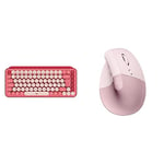 Logitech POP Keys Mechanical Wireless Keyboard with Customisable Emoji Keys, Heartbreaker & Lift Vertical Ergonomic Mouse, Wireless, Bluetooth or Logi Bolt USB receiver, Quiet clicks, 4 buttons, Pink