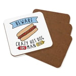 Beware Crazy Hot Dog Man Coaster Drinks Mat Set Of 4 Fast Food Funny Chilli