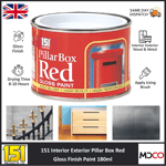 151 Coatings Pillar Box Red Gloss Paint Interior Exterior Metal Concrete 180ml