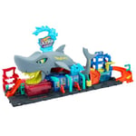 Hot Wheels Let's Race Netflix - City Toy Car Track Set, Ultra Shark Car Wash with 1:64 Scale Color Reveal Toy Car, Repeat Color-Change Feature, Storage, HTN82