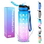 Lychico Sports Water Bottle 1L with Straw, BPA Free Tritan Non-Toxic Plastic, Leakproof & Flip Lid Ideal for Sports, Gym, Fitness, Outdoor, Cycling, School & Office, Blue/Purple Gradient (ydsp)