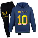 Barn Messi Fotbollströja Set med Huvtröja och Byxor för Pojkar och Flickor Navy blue 140cm