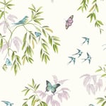 Halcyon Days Wallpaper Arthouse Cream Multi Glitter Textured Birds Butterfly