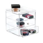 iDesign rangement maquillage à 3 tiroirs, boîte de rangement compacte en plastique pour maquillage ou cosmétiques, boîte à bijoux empilable, transparent