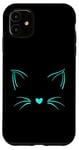 iPhone 11 Turquoise Invisible Cat Face Turquoise Color Graphic Case