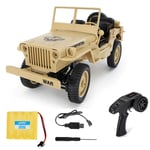 ZH 1: 10 RC Model Remote Control Toy Car Simulator WW2 Military Jeep Four-Wheel Drive Off-Road Convertible 2.4G,Beige