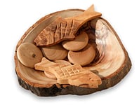 THE JERUSALEM GIFT SHOP SINCE 2004 Loaves and Fishes on Olive Wood Plate, Two Fish and Five Loaves Carved from Bethlehem Olive Wood (4.5 inch Plate) (Nativity Set [Loaf and Fish Plate])