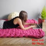 Arm Knitted Blanket Merino Wool Throw Iceland Thick Yarn Rose Red 50x50cm