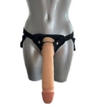 Strap On Kit 11 Inch Realistic Dildo FLESH with Balls + BLACK Harness Sex Toy