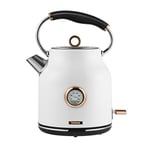 Tower Bottega T10020W Rapid Boil Traditional Kettle with Temperature Dial, Boil Dry Protection, Automatic Shut Off, Quiet Boil, Stainless Steel, 3000 W, 1.7 Litre, White and Rose Gold