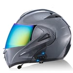 Bluetooth Casques Moto intégrés,Anti-Glare Full Face Modulable Double visières modulaire vélo Casques Motorcross Intercom Casque ECE Homologué E,XL