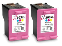 2 x 303XL Colour Refilled Ink Cartridge For HP Envy Photo 7830 Printers