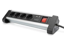 DIGITUS DA-70614 - Multiprise avec USB - 1 pièce - 2x port USB (USB-A) - 4x prise de courant avec contact de protection - Avec interrupteur - Chargeur USB - Pour bureau & montage mural