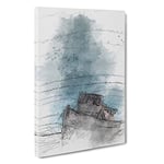 Big Box Art Stranded Boat Upon The Beach in Abstract Canvas Wall Art Framed Picture Print, 30 x 20 Inch (76 x 50 cm), White, Grey, Black