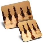 Mouse Mat & Coaster Set - Chess Board Game 23.5 x 19.6 cm & 9 x 9 cm for Computer & Laptop, Office, Gift, Non-slip Base #8882