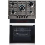 SIA BISO12PSS Premium 60cm Black 13 Function Pyrolytic Built-in Single Electric True Fan Oven & SSG701SS 5 Burner Stainless Steel Gas Hob With LPG Kit