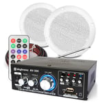 2x Vonyx White 6" Water Resistant Speakers + Karaoke MP3 System 100W