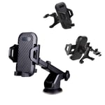 Phone Holder for Car, 3 in 1 Adjustable Mobile Phone Holder for Dashboard Windscreen Air Vent, Strong Grip Suction Cup 360°Rotation Car Cradle Smartphone Mount for iPhone 11 Pro XS Max XR SE Galaxy S9
