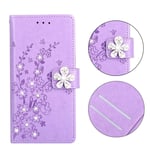 ZCHW Leather Mobile Phone Protection Case, Plum Blossom Pattern Diamond Encrusted Leather Case For Galaxy J4 2018,with Holder & Card Slots Flip Mobile Phone Covers (Color : Plum purple)
