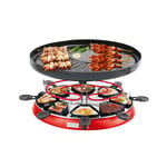 Raclette Grills for 8 People Party with 8 Mini Electric Grill Pan Barbecue Health Electric Large Grill Machine Indoor in Non-Stick Grilling Surface,Red