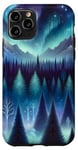 Coque pour iPhone 11 Pro Magic Night Forest Mountains Aurore Borealis