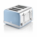 Swan Retro 4 Slice Toaster Defrost/Reheat Cancel Functions 1600W Blue ST19020BLN