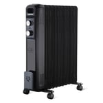11 Fin Oil Filled Radiator 2500W Electric Portable Heater 3Heat Thermostat Black
