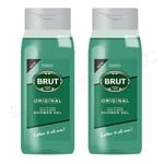 Brut Men's Shower Gel Original Green 500ml All In One Hair & Body Lather x 2
