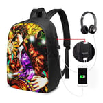 Lawenp Anime JoJo's Bizarre Adventure Laptop Backpack- with USB Charging Port/Stylish Casual Waterproof Backpacks Fits Most 17/15.6 Inch Laptops and Tablets/for Work Travel School