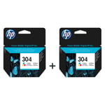 2 x Original HP 304 Colour Ink Cartridge N9K05AE for HP DeskJet 2622