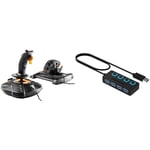 Thrustmaster T16000M FCS Hotas - Joystick and Throttle, T.A.R.G.E.T Software, PC & Sabrent 4-Port USB 3.0 Data Hub with Individual LED Power Switches | 2 Ft Cable| for Mac & PC (HB-UM43)