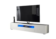 MMT Furniture Designs White Cabinet for 90 inch TV with LED lights, Wood, 200cm wide
