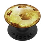 Burning Fire Soccer Ball Black PopSockets Grip and Stand for Phones and Tablets