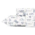 Nautica - Parure de lit pour lit Double, literie en Percale de Coton, Gracieuse et fraîche, décoration d'intérieur côtière (Voile de Bois Blanc, Bleu, lit Double)