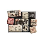 Nostalgic-Art Retro-Style Fridge Magnets Route 66 Bike Map – Gift idea for Bikers, Set for Notice Board, Colourful, 9 Pieces