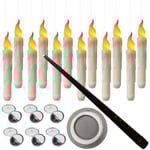 Flytande ljus med trollstavsfjärrkontroll, 12-pack LED flamlösa flimrande stickljus Batteridrivna Harry Potter flytande ljus för Halloween Vit