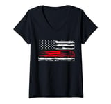 Womens American Flag Truck Patriotic Design Patriot USA Fan US Fan V-Neck T-Shirt