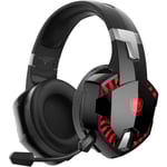 PS4 Spelheadset för PS5, PC, Switch, G2000 Pro Bluetooth Trådlösa Öronmuffar för Telefon, Laptop, med Avtagbar Brusreducerande Mikrofon, Ste Red
