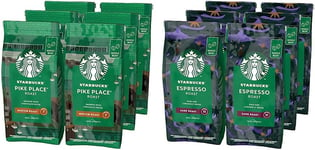 STARBUCKS Espresso Roast, Dark Roast, Whole Bean Coffee 200G (Pack of 6) & Pike