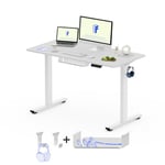 FLEXISPOT Bureau Assis Debout 100x60cm Une Pièce, Bureau Réglable en Hauteur Électrique, Bureau Informatique avec Crochet, Max Charge 70kg (Cadre Blanc+Plateau Blanc)
